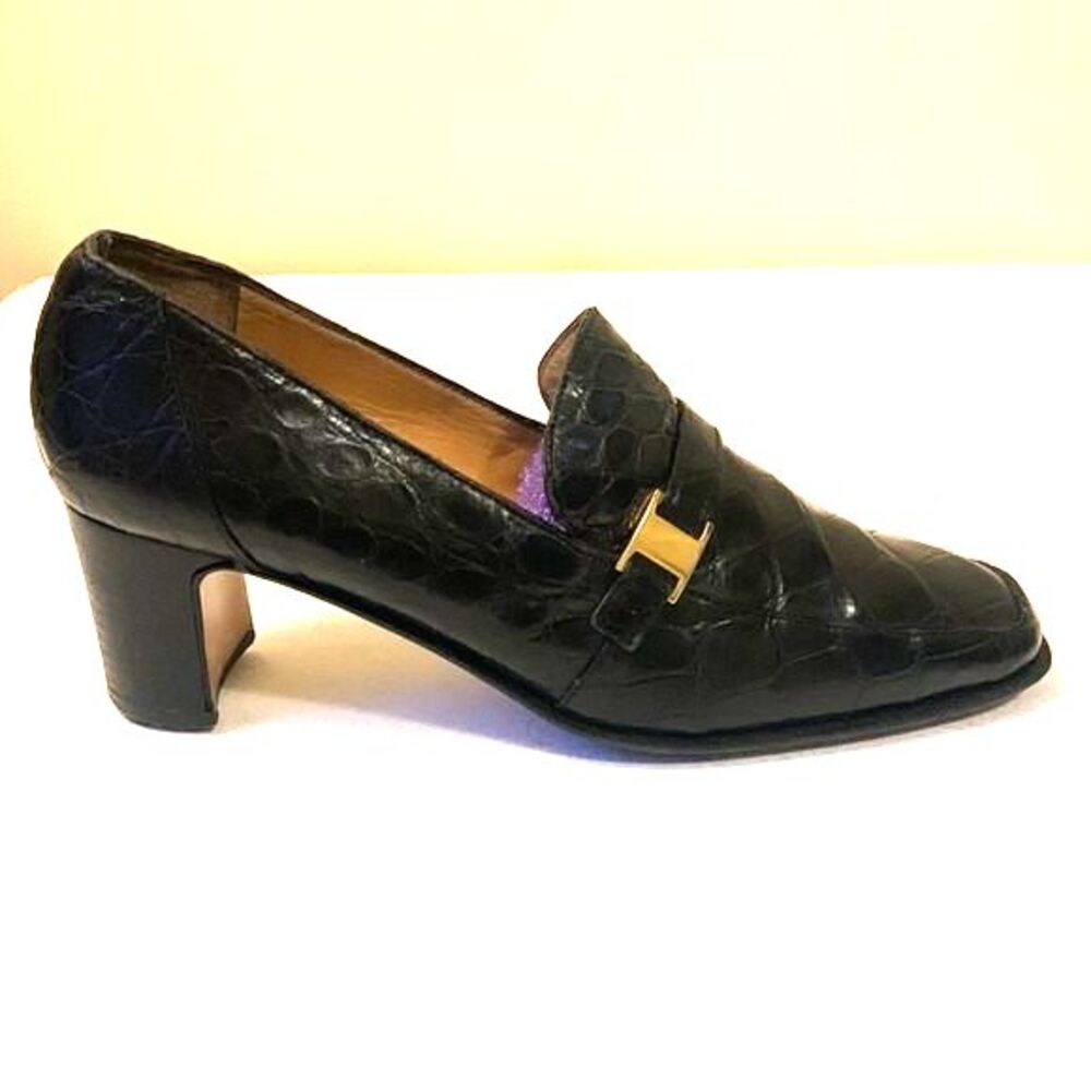Women's Black Alligator Pumps Made in Italy Old Money Luxury Vintage Mauri Luxe - Picture 7 of 15